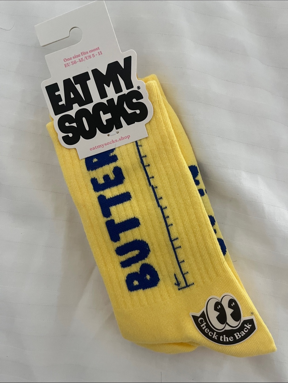 Eat My Socks Yellow 'Butter' Crew Socks with Blue Accent